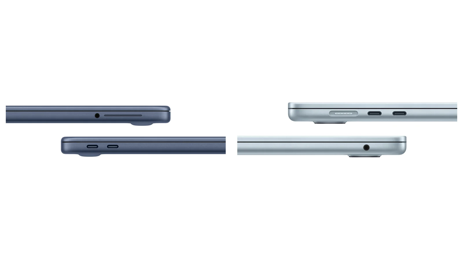 MacBook Neo and MacBook Air M5 port layouts on one white background