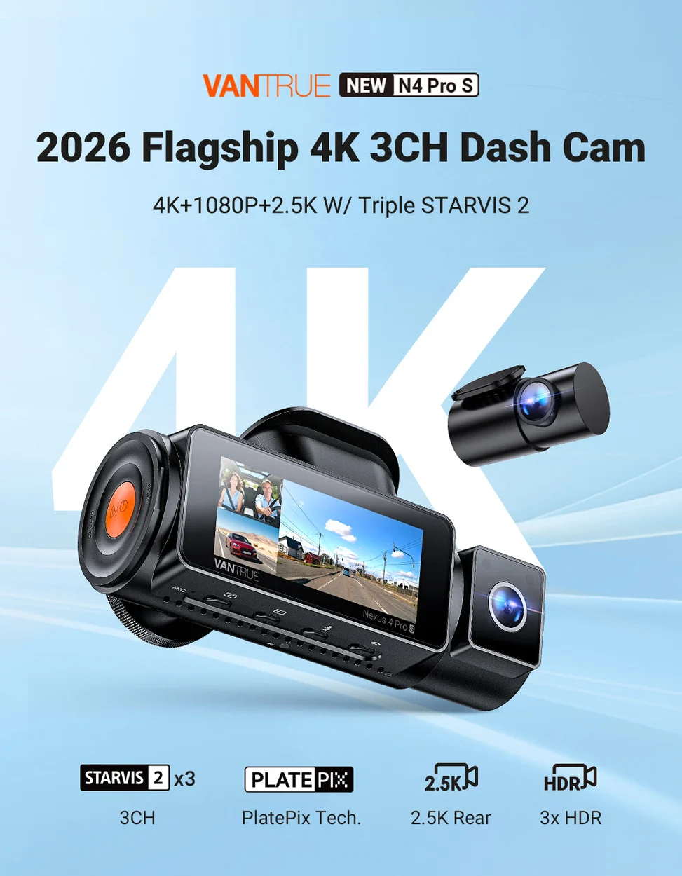 Vantrue N4 Pro S main camera and RC18 rear camera